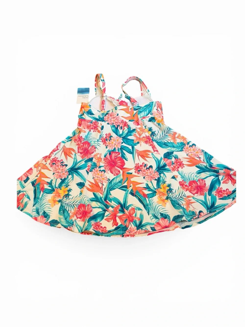 Swim Solutions Floral Swim Dress in White, Pink & Teal - Picture 6 of 12